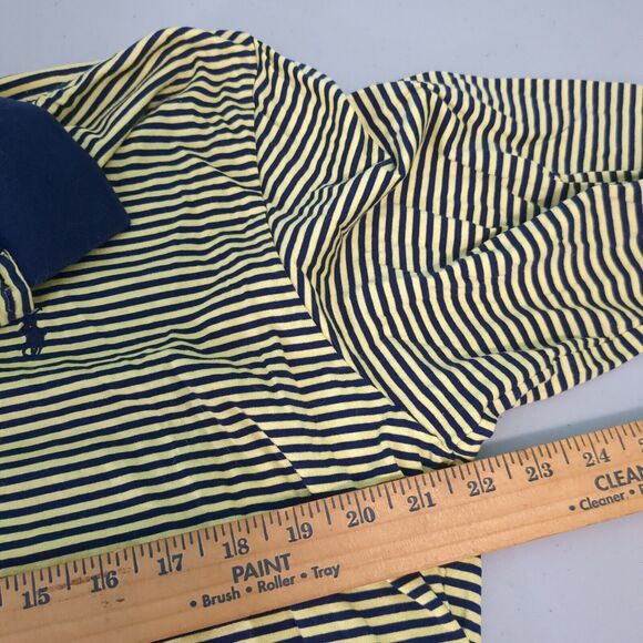 Vintage 80s Ralph Lauren Polo Jeans Co. Mens Yellow Blue Stripe Collared Polo l - Picture 4 of 5